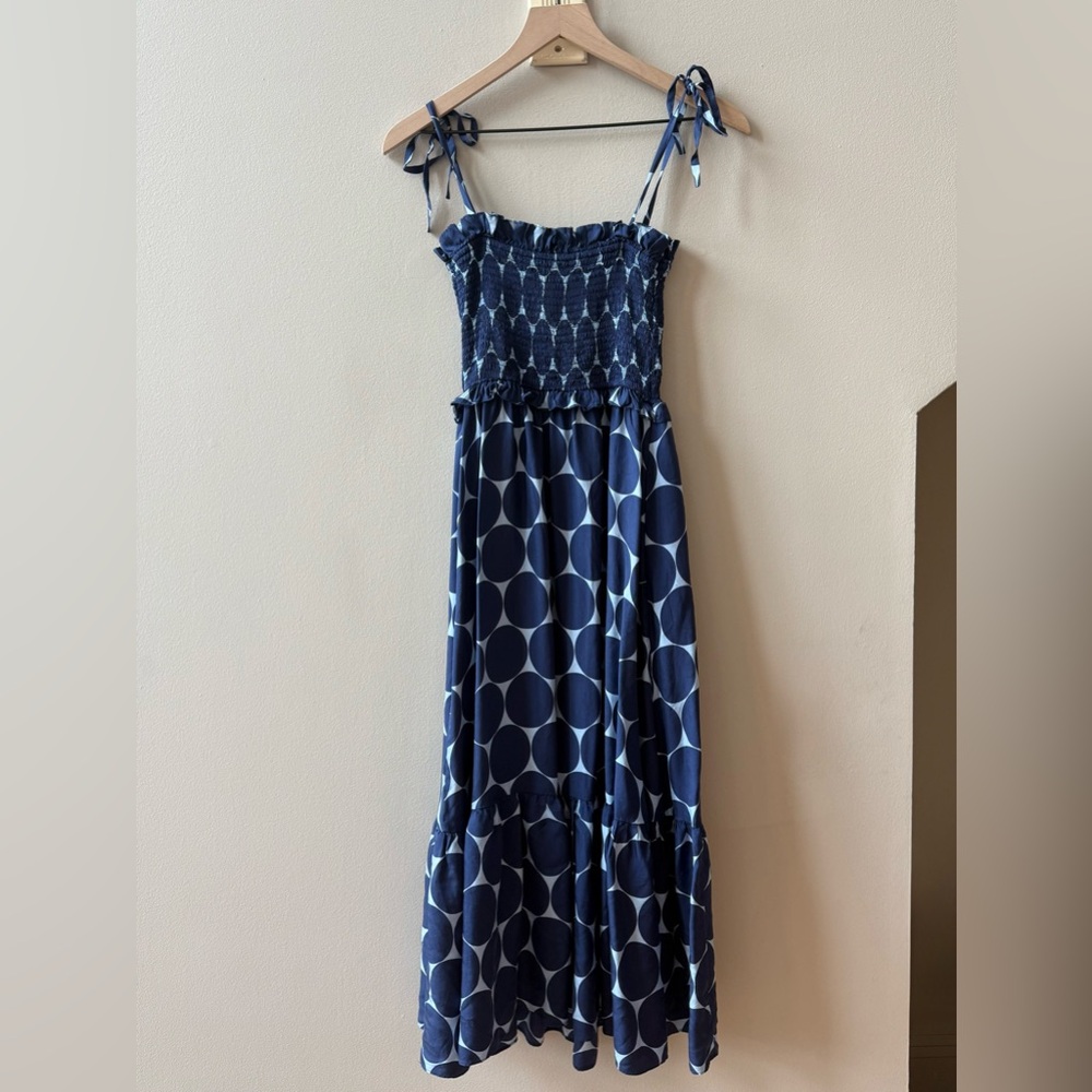 Kate Spade Navy Blue Circle Print Maxi Dress